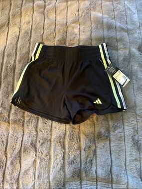 adidas Black Girls' Athletic Shorts with Neon Yellow Side Stripes